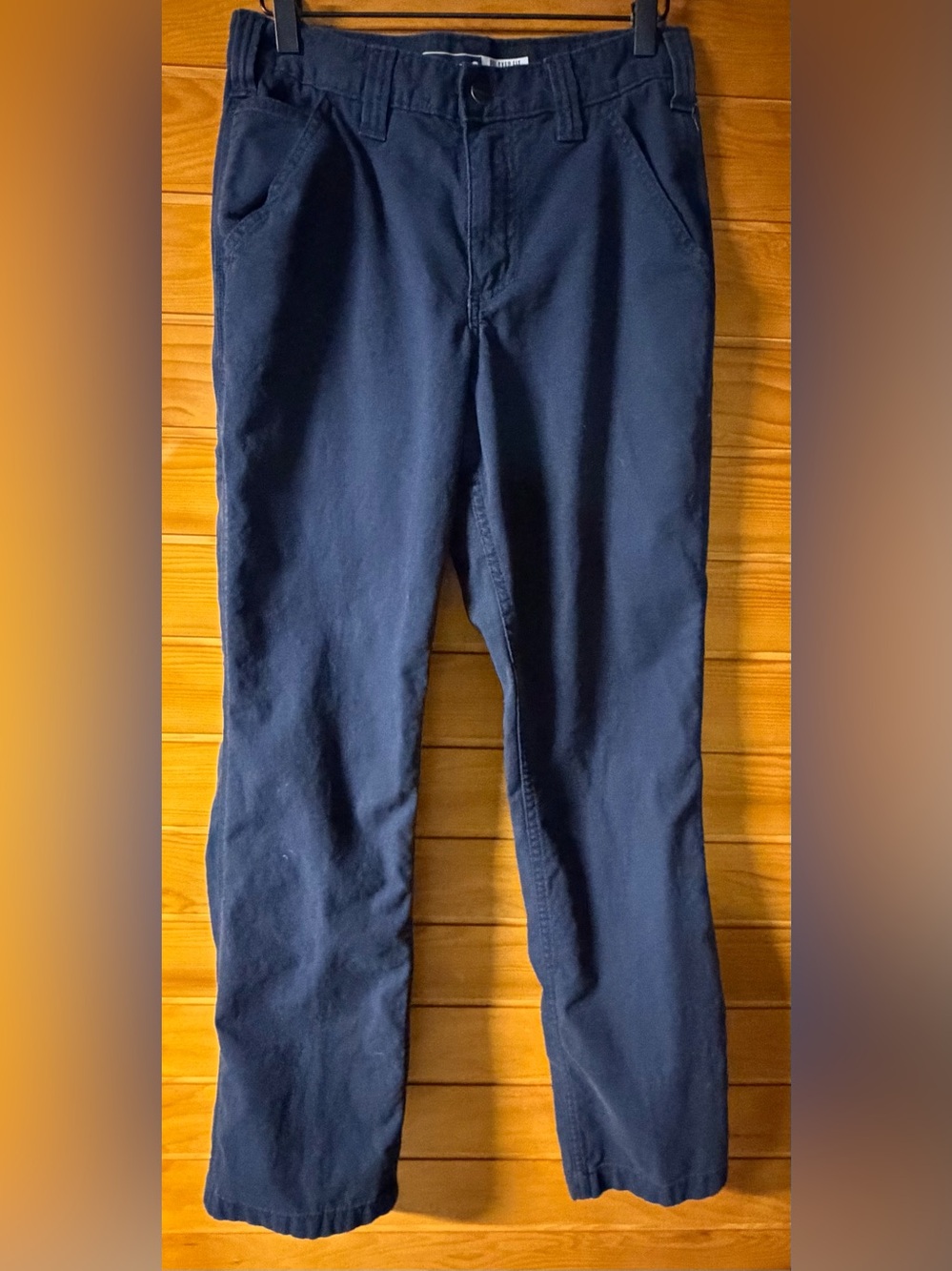 Carhartt Mens Rugged Flex Relaxed Fit Canvas Work Pants in Navy Blue, Size:28x32